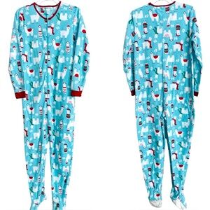 Caramel Cantina Women's Size M Fleece Llama Print One Piece Footie Pajamas